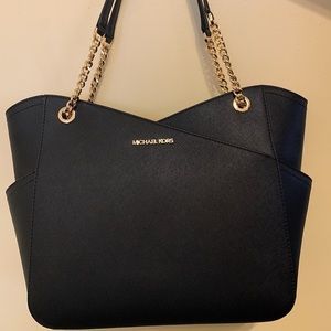 Michael Kors Large Chain Tote Shoulder Bag Black